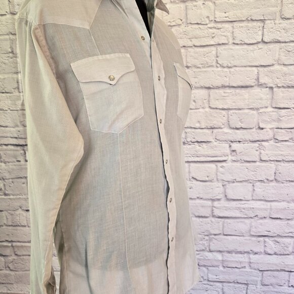 Vintage Western Classic Pearl Snap Long Sleeve Shirt Mint Green - Picture 6 of 6